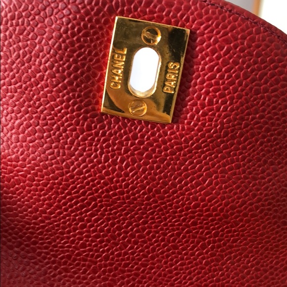 SOLD RARE Vintage Red Caviar Messenger Bag Gold HW - Picture 11 of 16